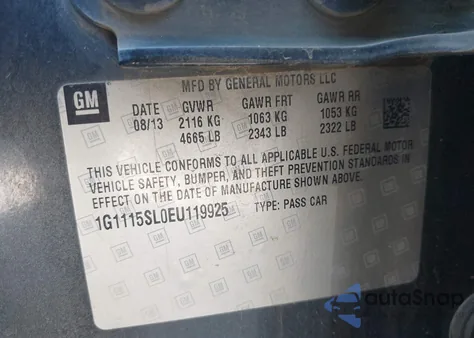 2014 Chevrolet Impala 1Lt from USA, damaged, VIN 1G1115SL0EU119925